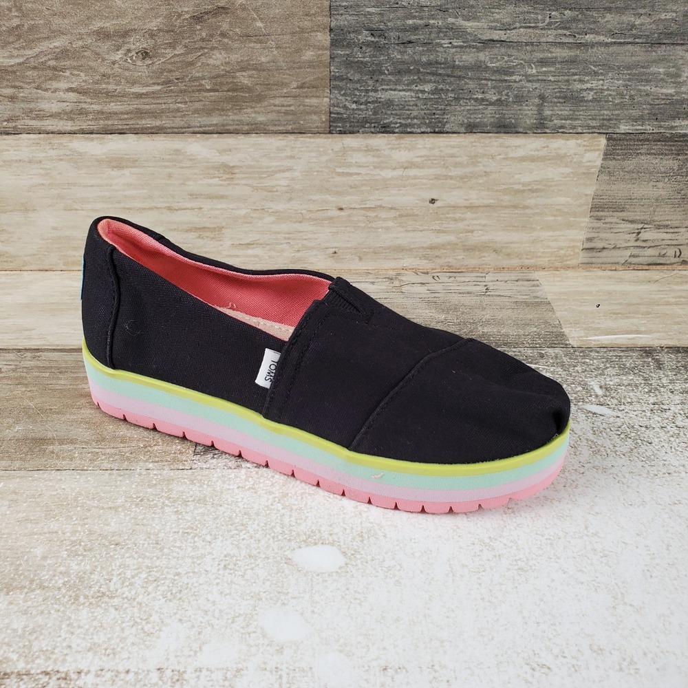 TOMS Alpargata Girls Platform Shoes Sz 13 Black Slip-On Low Top Sneakers